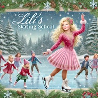 a christmas card featuring a girl skating on an ice rink